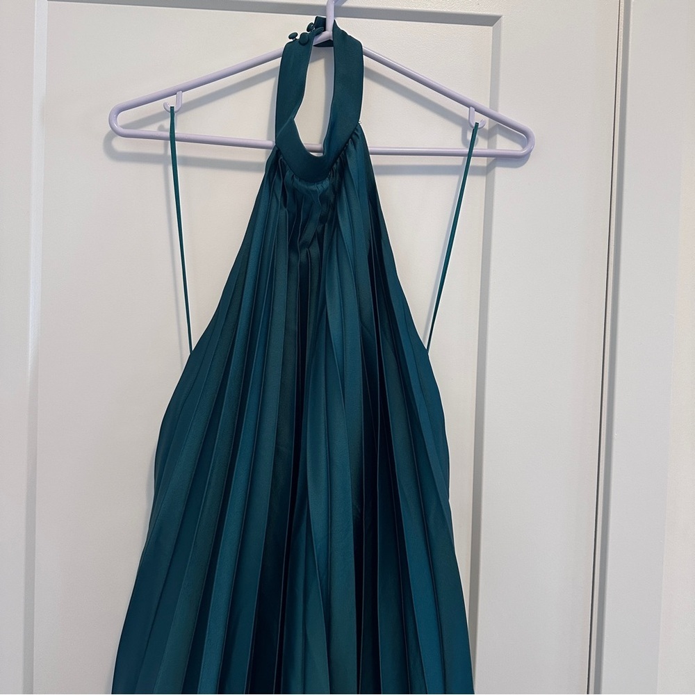 Abercrombie & Fitch Green Giselle Pleated Trapeze Halter Mini Dress Size MP - Picture 4 of 13